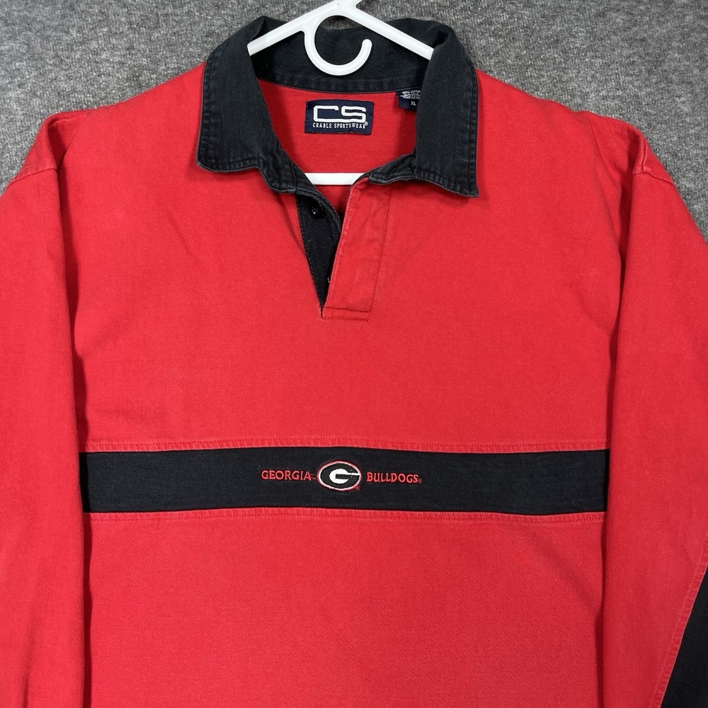 Vintage University of Georgia Bulldogs Rugby Shirt Mens L Red Black Striped SEC - Picture 2 of 14
